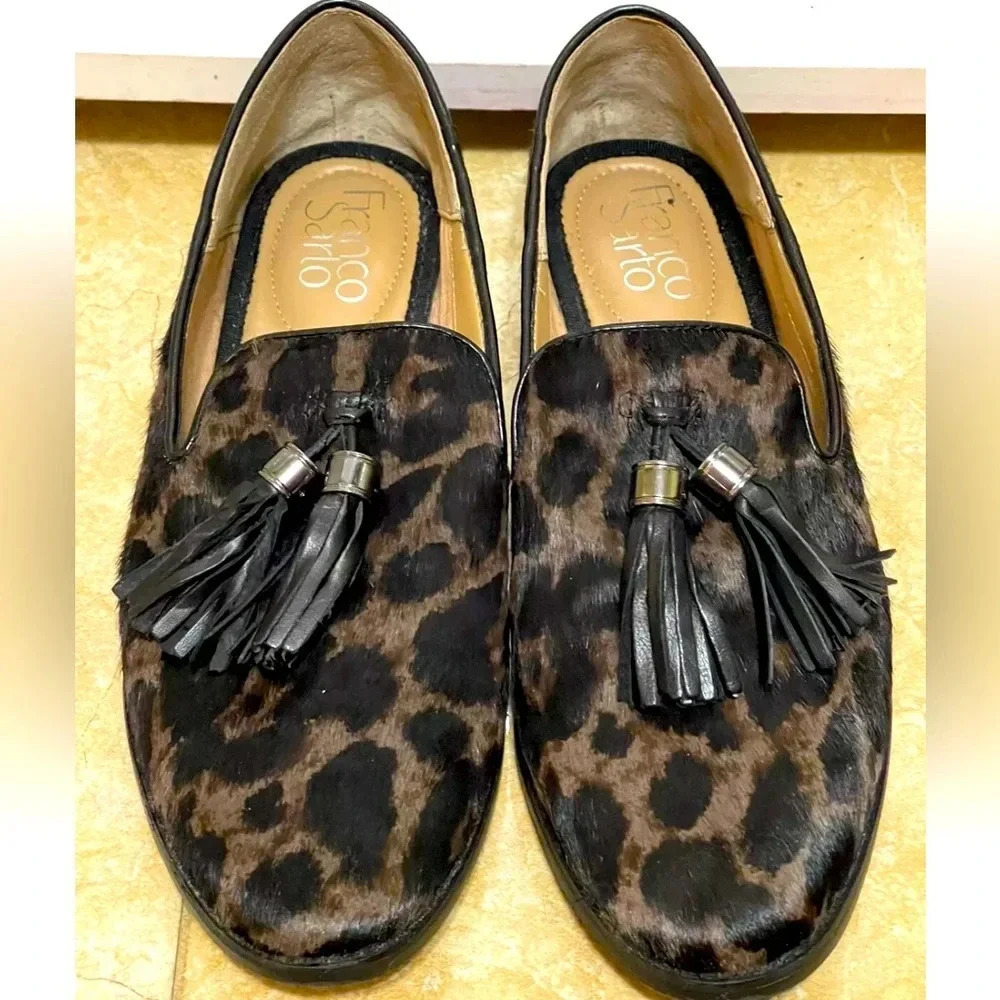 franco sarto hadden Calf  Fur  animal print tassel loafers shoes 7 womens